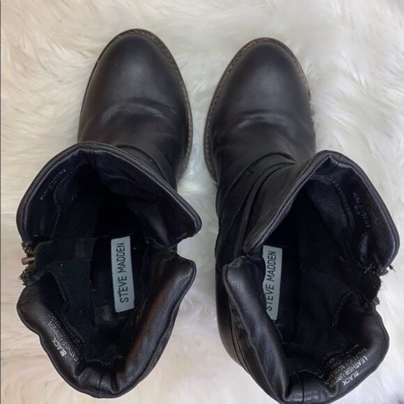 Steve Madden Black Leather Moto Raleigh Heeled Boo - Picture 3 of 7